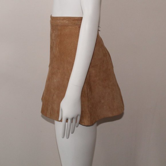 H&M Tan Suede Leather Flared Mini Skirt Size 2 - Picture 2 of 5